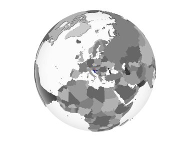 Hırvatistan katıştırılmış bayrak ile gri siyasi dünya üzerinde. 3d illüstrasyon izole beyaz arka plan üzerinde.