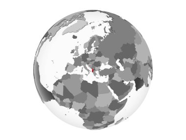 Arnavutluk katıştırılmış bayrak ile gri siyasi dünya üzerinde. 3d illüstrasyon izole beyaz arka plan üzerinde.