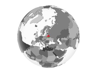 Beyaz Rusya katıştırılmış bayrak ile gri siyasi dünya üzerinde. 3d illüstrasyon izole beyaz arka plan üzerinde.