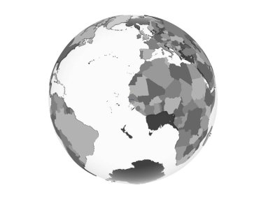 Gambiya katıştırılmış bayrak ile gri siyasi dünya üzerinde. 3d illüstrasyon izole beyaz arka plan üzerinde.