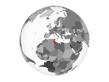Tunus katıştırılmış bayrak ile gri siyasi dünya üzerinde. 3d illüstrasyon izole beyaz arka plan üzerinde.