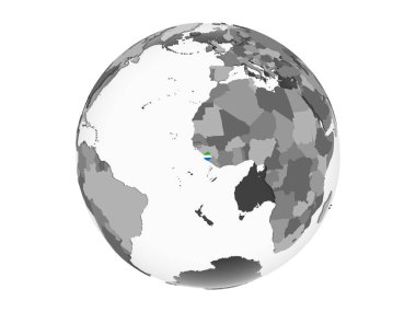 Sierra Leone katıştırılmış bayrak ile gri siyasi dünya üzerinde. 3d illüstrasyon izole beyaz arka plan üzerinde.