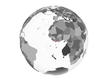 Liberya katıştırılmış bayrak ile gri siyasi dünya üzerinde. 3d illüstrasyon izole beyaz arka plan üzerinde.