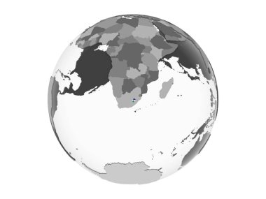 Lesotho katıştırılmış bayrak ile gri siyasi dünya üzerinde. 3d illüstrasyon izole beyaz arka plan üzerinde.