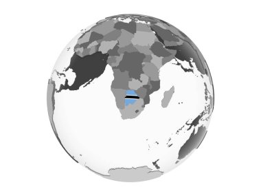 Botsvana katıştırılmış bayrak ile gri siyasi dünya üzerinde. 3d illüstrasyon izole beyaz arka plan üzerinde.