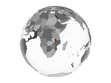 Malavi katıştırılmış bayrak ile gri siyasi dünya üzerinde. 3d illüstrasyon izole beyaz arka plan üzerinde.