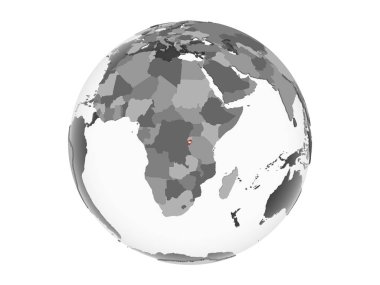 Burundi katıştırılmış bayrak ile gri siyasi dünya üzerinde. 3d illüstrasyon izole beyaz arka plan üzerinde.