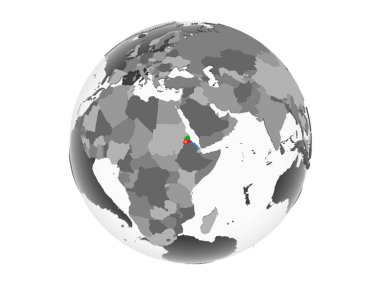 Eritre katıştırılmış bayrak ile gri siyasi dünya üzerinde. 3d illüstrasyon izole beyaz arka plan üzerinde.