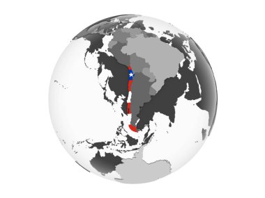 Şili katıştırılmış bayrak ile gri siyasi dünya üzerinde. 3d illüstrasyon izole beyaz arka plan üzerinde.