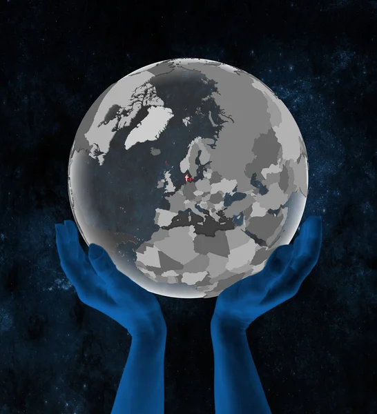 Дания Флагом Прозрачном Глобусе Руках Космосе Иллюстрация — стоковое фото