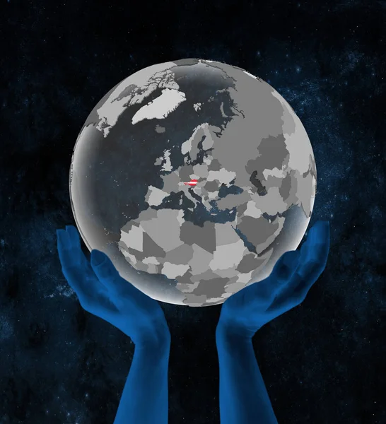 Австрия Флагом Прозрачном Глобусе Руках Космосе Иллюстрация — стоковое фото