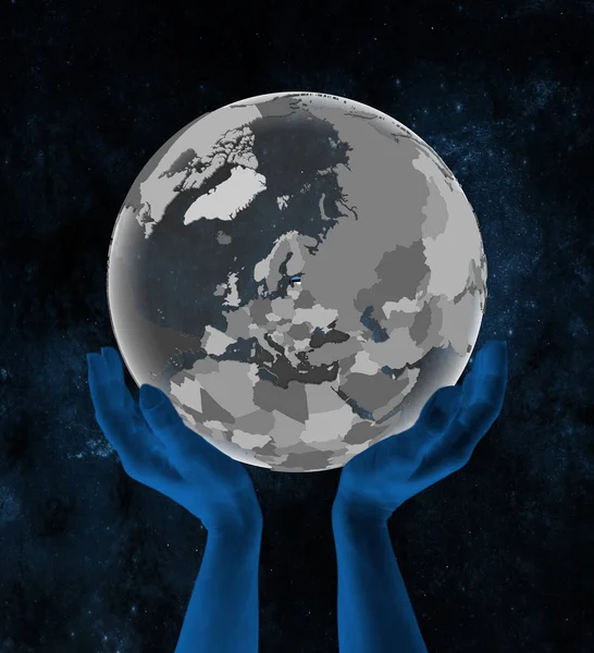 Estonia Flag Translucent Globe Hands Space Illustration — Stock Photo, Image