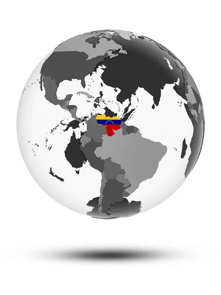 Venezuela Avec Drapeau Sur Globe Avec Ombre Isolée Sur Fond — Photo