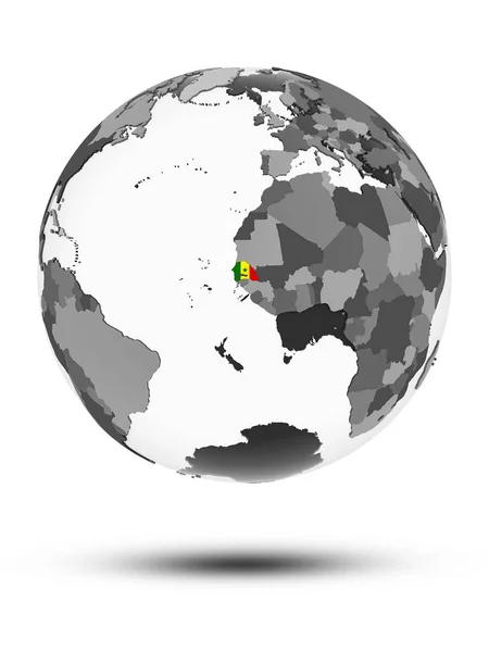 Сенегал Флагом Земном Шаре Тенью Изолированы Белом Фоне Иллюстрация — стоковое фото