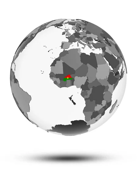 Burkina Faso Met Vlag Wereldbol Met Schaduw Geïsoleerd Een Witte — Stockfoto