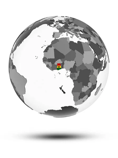 Ghana Med Flagga Globen Med Skugga Isolerad Vit Bakgrund Illustration — Stockfoto