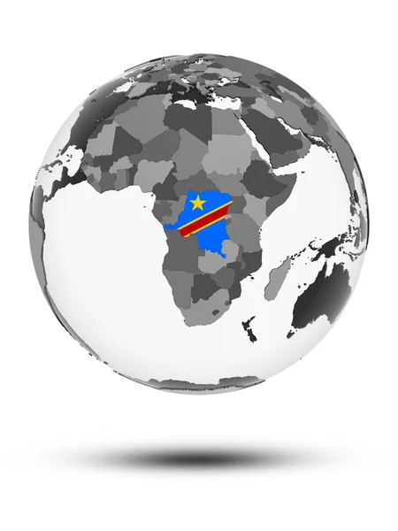 Democratic Republic Congo Flag Globe Shadow Isolated White Background Illustration — Stock Photo, Image