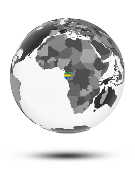 Gabon Avec Drapeau Sur Globe Avec Ombre Isolée Sur Fond — Photo
