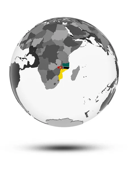 Mozambique Con Bandera Globo Con Sombra Aislada Sobre Fondo Blanco —  Fotos de Stock