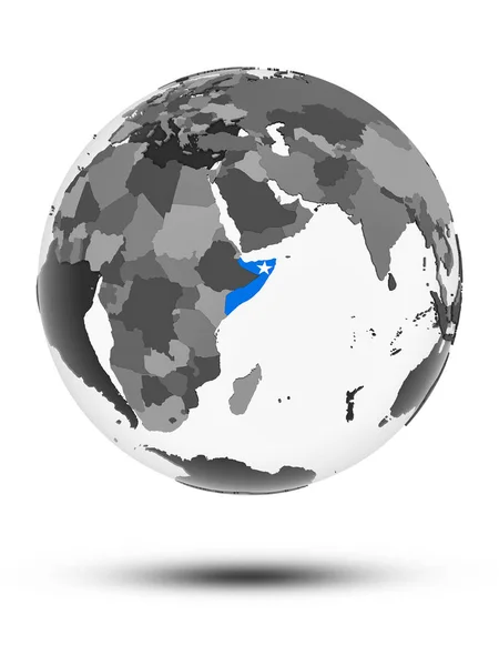 Somalië Met Vlag Wereldbol Met Schaduw Geïsoleerd Een Witte Achtergrond — Stockfoto