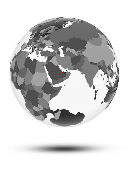 Объединенные Арабские Эмираты Флагом Земном Шаре Тенью Изолированы Белом Фоне — стоковое фото
