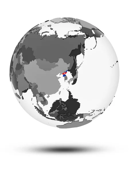 North Korea Flag Globe Shadow Isolated White Background Illustration — Stock Photo, Image