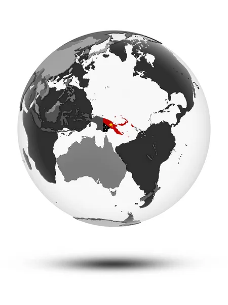 Папуа Новая Гвинея Флагом Земном Шаре Тень Изолирована Белом Фоне — стоковое фото