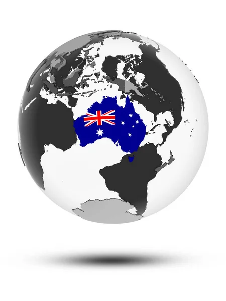 Avustralya Bayrağı Ile Gölge Beyaz Arka Plan Üzerinde Izole Küre — Stok fotoğraf