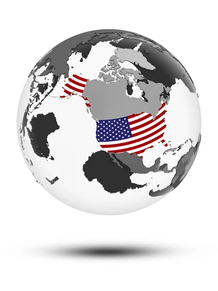 Usa Med Flagga Globen Med Skugga Isolerad Vit Bakgrund Illustration — Stockfoto
