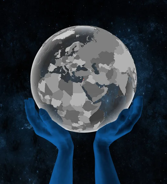 Lebanon Flag Translucent Globe Hands Space Illustration — Stock Photo, Image