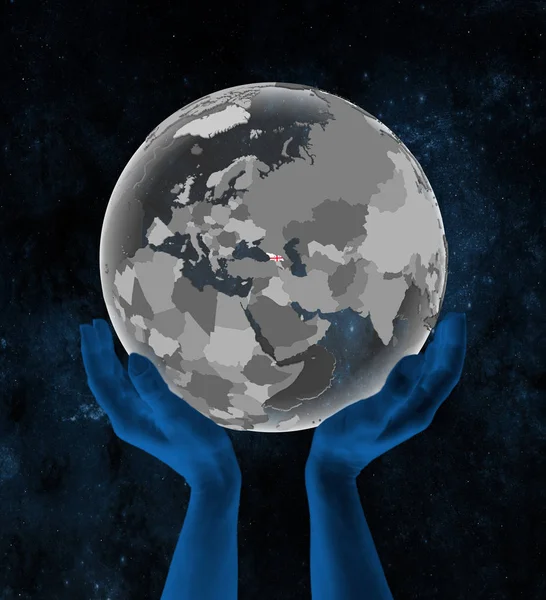 Georgia Flag Translucent Globe Hands Space Illustration — Stock Photo, Image