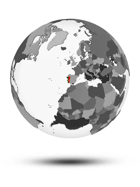 Portugiesisch Mit Flagge Auf Globus Mit Schatten Auf Weißem Hintergrund — Stockfoto