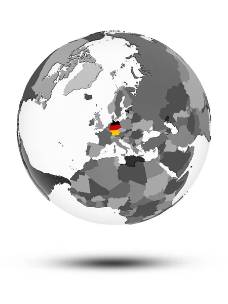 Duitsland Met Vlag Wereldbol Met Schaduw Geïsoleerd Een Witte Achtergrond — Stockfoto