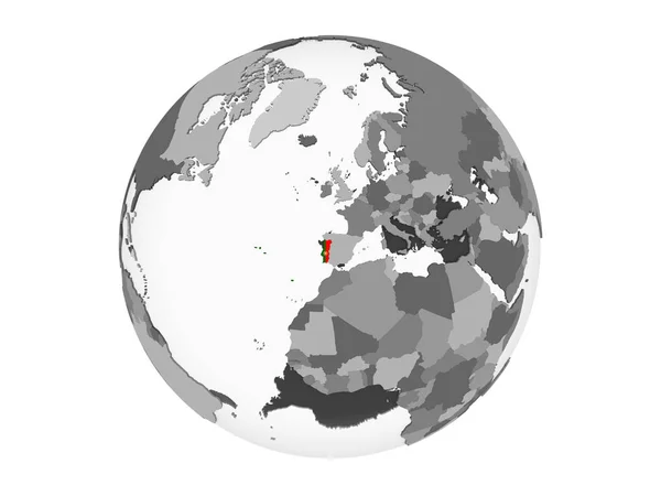 Portogallo Globo Politico Grigio Con Bandiera Incorporata Illustrazione Isolata Sfondo — Foto Stock