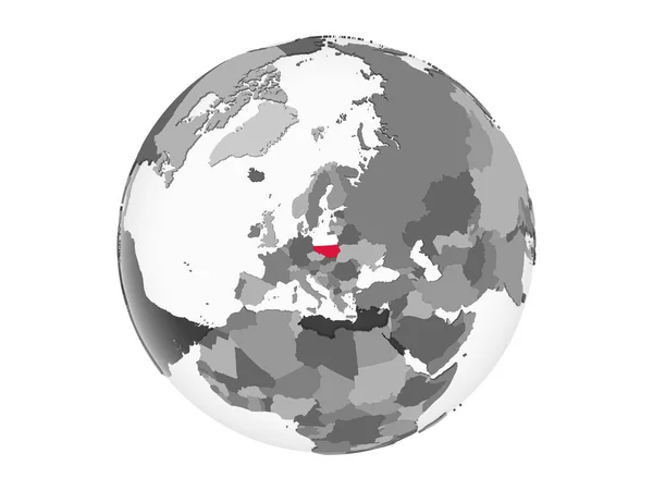 Polska Szary Globus Polityczny Flagą Osadzonych Ilustracja Białym Tle — Zdjęcie stockowe