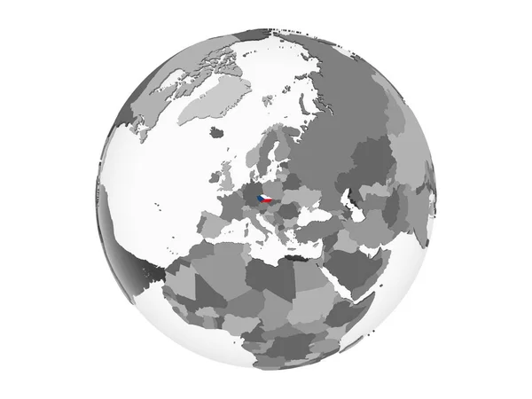 Чехія Сірий Політичних Глобусом Допомогою Вбудованих Прапор Ілюстрація Ізольовані Білому — стокове фото