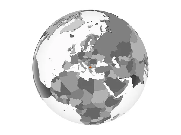 Македония Сером Политическом Глобусе Встроенным Флагом Иллюстрация Белом Фоне — стоковое фото