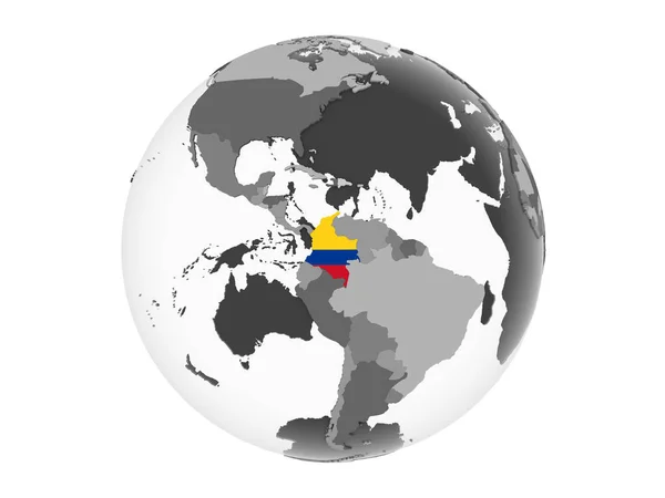 Colombie Sur Globe Politique Gris Avec Drapeau Intégré Illustration Isolée — Photo