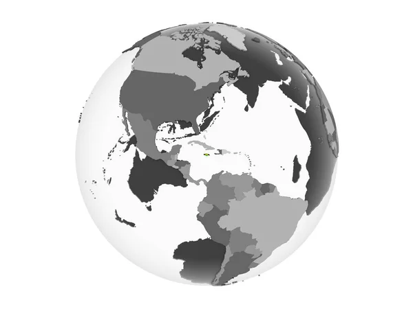 Jamaica Gray Political Globe Embedded Flag Illustration Isolated White Background — Stock Photo, Image