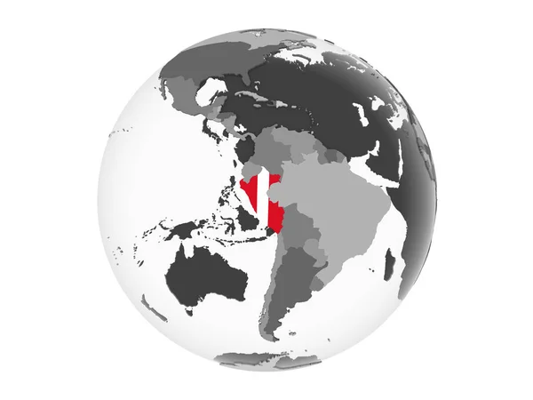 Peru Gray Political Globe Embedded Flag Illustration Isolated White Background — Stock Photo, Image