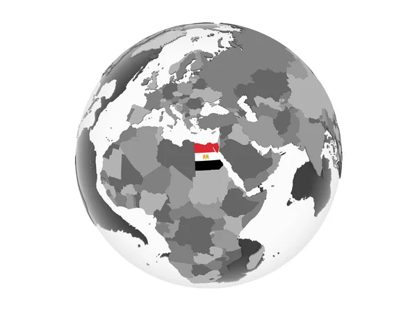 埋め込みフラグと灰色の政治世界のエジプト 白い背景で隔離の — ストック写真
