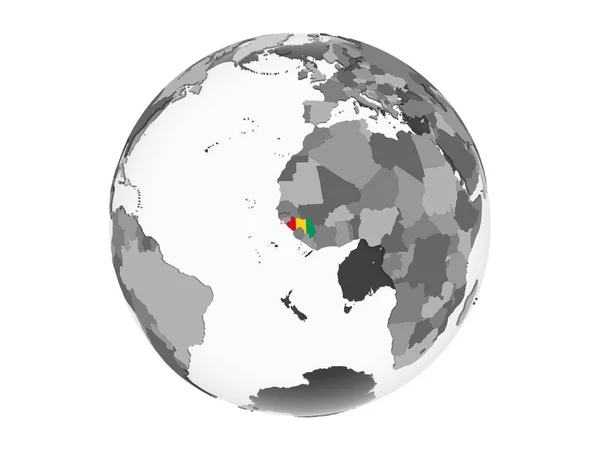 Guinea Šedé Politické Globe Vloženými Vlajky Ilustrace Izolované Bílém Pozadí — Stock fotografie