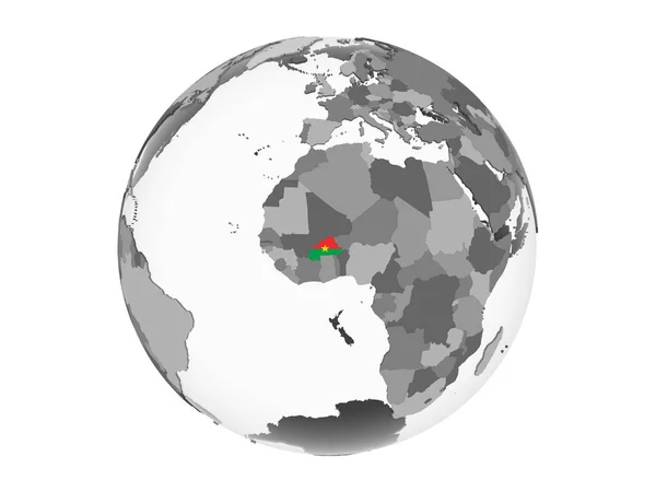 Burkina Faso Gray Political Globe Embedded Flag Illustration Isolated White — Stock Photo, Image