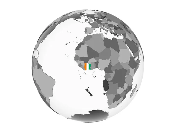 Pobřeží Slonoviny Šedé Politické Globe Vloženými Vlajky Ilustrace Izolované Bílém — Stock fotografie