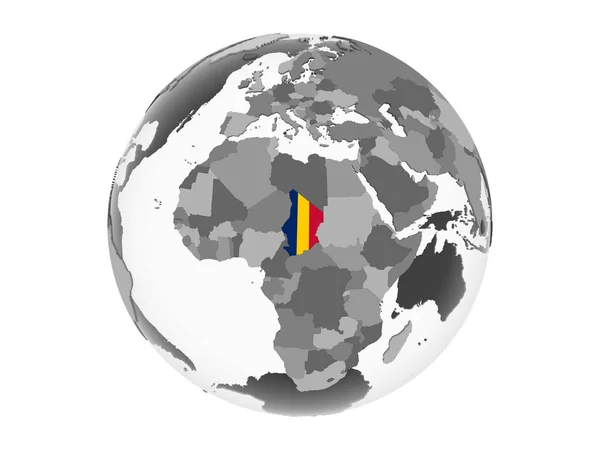 Tchad Sur Globe Politique Gris Avec Drapeau Intégré Illustration Isolée — Photo