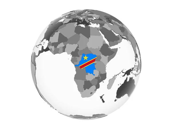 Democratische Republiek Congo Grijze Politieke Wereldbol Met Ingesloten Vlag Illustratie — Stockfoto