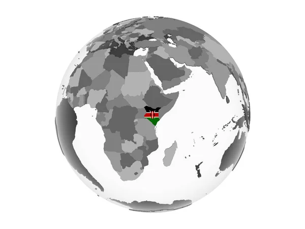 Kenya Gray Political Globe Embedded Flag Illustration Isolated White Background — Stock Photo, Image