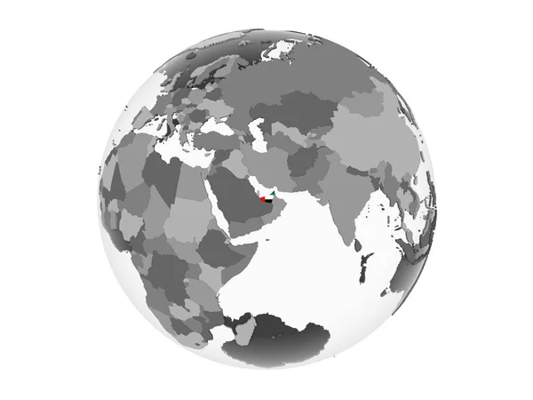 Объединенные Арабские Эмираты Сером Политическом Глобусе Встроенным Флагом Иллюстрация Белом — стоковое фото
