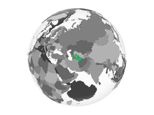 Turkmenistan Szary Globus Polityczny Flagą Osadzonych Ilustracja Białym Tle — Zdjęcie stockowe