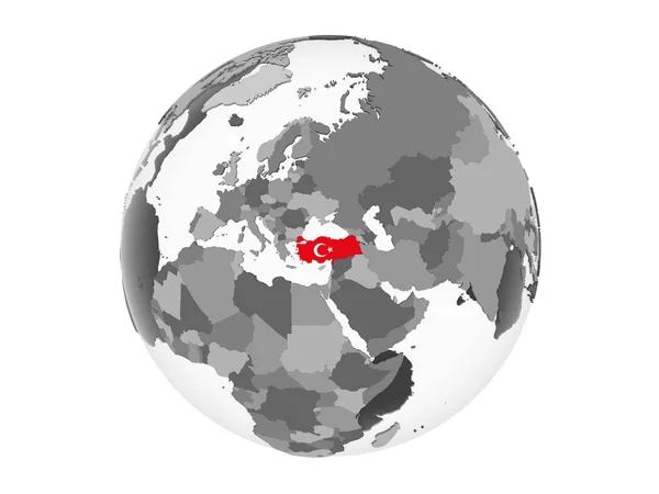 Turkije Grijze Politieke Wereldbol Met Ingesloten Vlag Illustratie Geïsoleerd Witte — Stockfoto